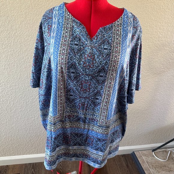 Catherines Tops - Catherines Red/White/Blue Tribal print Short-sleeved T-shirt with sparkle bodice